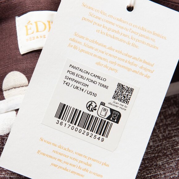 Sezane Camillo Trousers Polka Dot Pants Wide Leg Ecru Chocolate Brown Sz 42 New - Picture 4 of 8